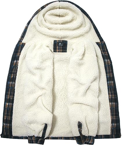Image of SCODI Men's Flannel Shirt Jacket Fleece Sherpa Lined Plaid Zip Up Hoodies | Machine Wash, 4 Pockets, Big and Tall, Vintage, Classic, Stylish, Casual, Heavyweight Sweatshirt, Winter Outwear, Warm Coat