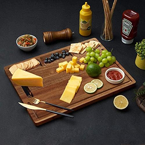 NIUXX Large Wooden Chopping Board with Juice Grooves, Organic Thick Acacia Cutting Board with Handle, Reversible Serving Platter for Chopping Meat, Vegetable, Bread, Hardwood Cutting Carving Block