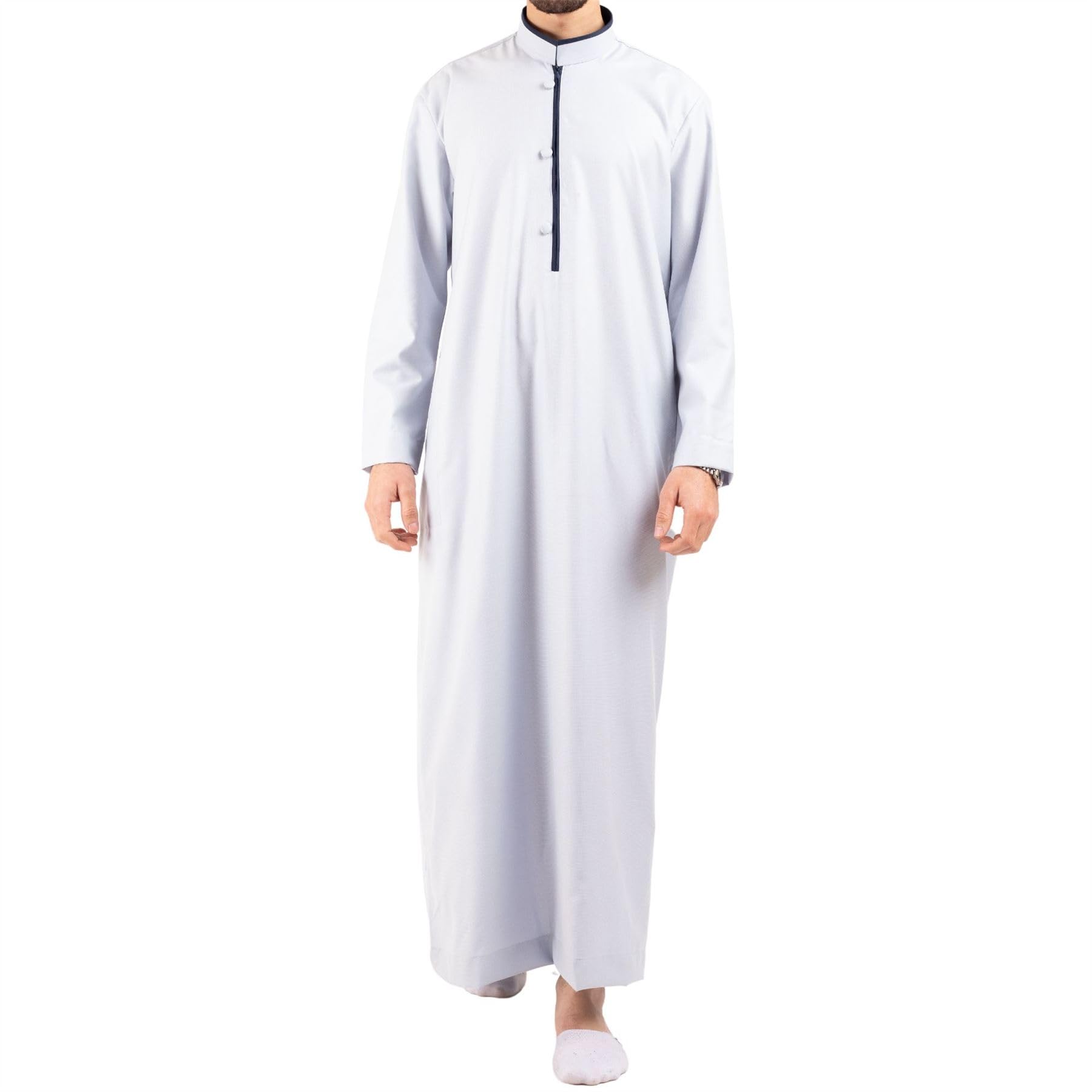 Men's Thobe Jubba Islamic Clothing Muslim Kaftan Emirati Omani Stand Collar - Off White M