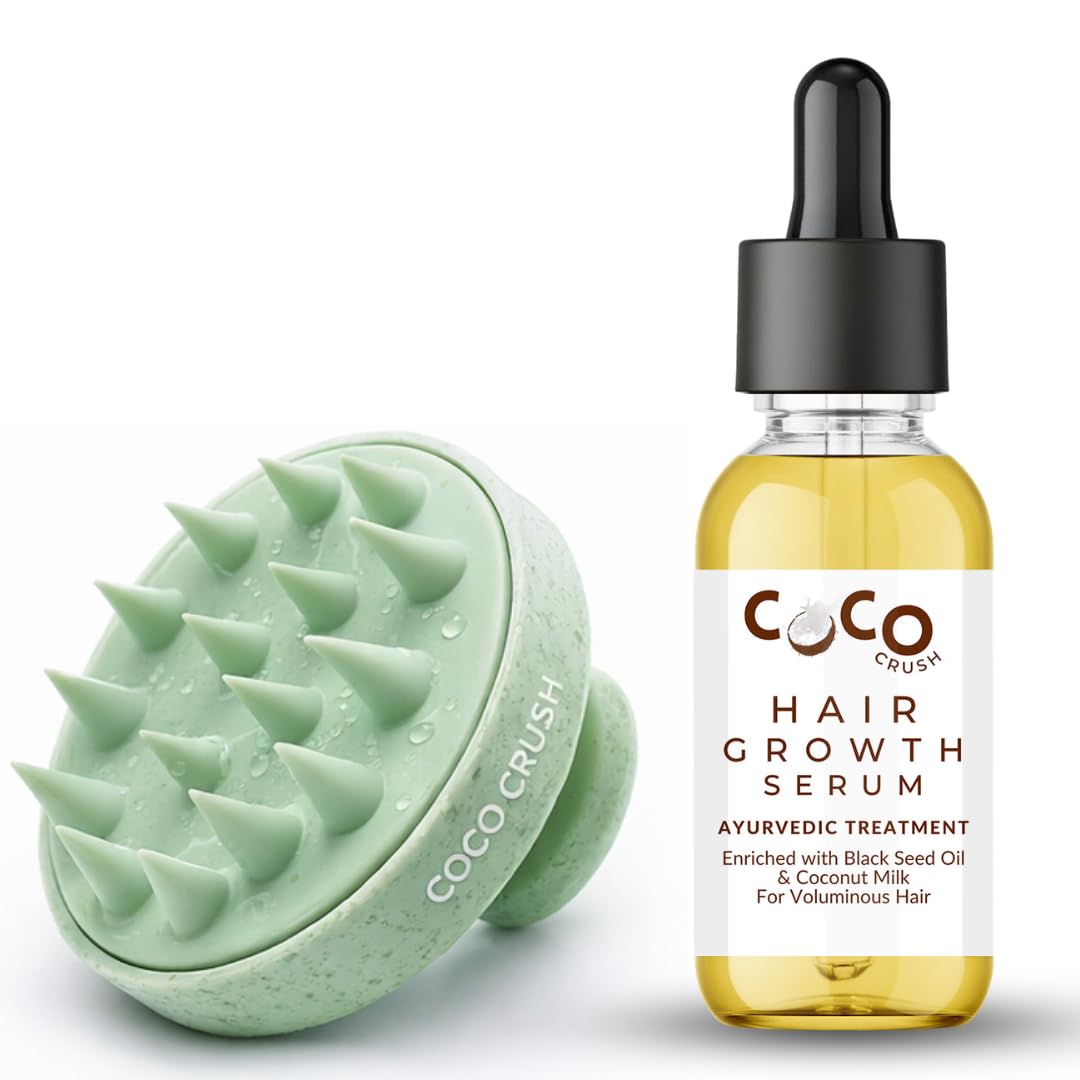 Coco Crush Natural Hair Growth Serum with Silicone Scalp Massager | Anti Hair Fall Serum for Men & Women | Daily Root Nourishment | Thicker Stronger Hair | Plant Based Formula | 30ml + Massager-image-34