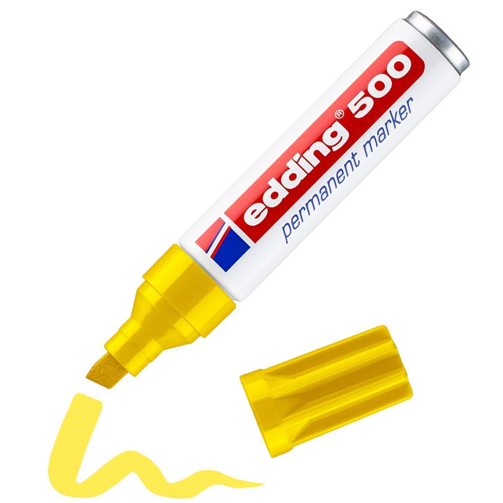 edding 500 marcador permanente - amarillo - 1 rotulador - punta biselada 2-7 mm - resistente al agua, de secado rápido, rotuladores indelebles - para cartón, plástico, madera, metal, vidrio