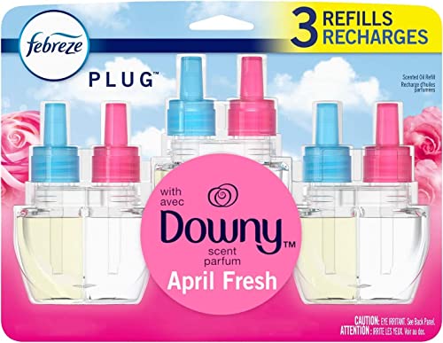 Febreze Odor-Fighting Fade Defy Plug Air Freshener Refill, Downy April Fresh, (3) .87 Fl. Oz. Oil Refills #TOP25