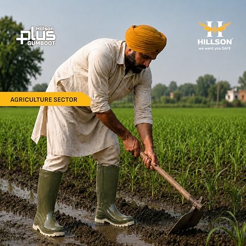 Image of Hillson Plus HP02 Gumboot | 100% Waterproof, Dual Density Sole, Anti-Skid Rainboot | Ideal For Monsoons, Fisheries, Farming, Paddy Fields, Food Industry | Size 08 UK /INDIA