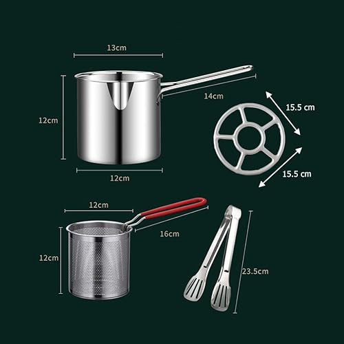 Miniatura 2 de Kichvoe Mini olla de acero inoxidable con cesta de malla fina y mango resistente al calor para cocinar en casa, perfecta para papas fritas,