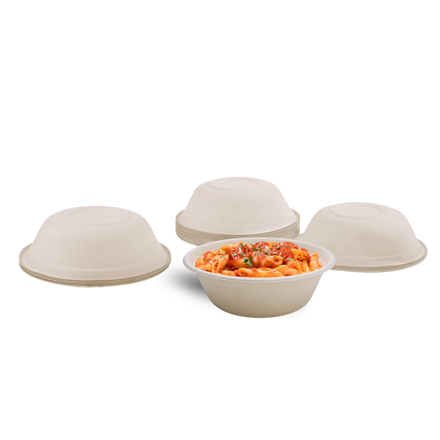 KARAT EARTH PFAS Free Bagasse Round Bowl, Druable and Microwaveable, Natural color - 500 pcs (32oz)