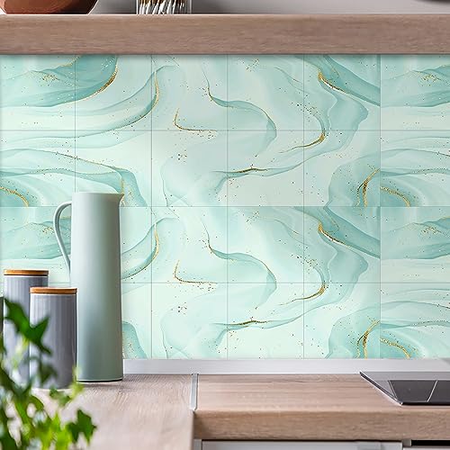QBYRSSS Pegatinas para Azulejos de Cocina, 10 cm x 10 cm, Color Verde Menta, para baño, Pared, salpicadero, Cocina, Vinilo Autoadhesivo, decoración del hogar (10 Unidades)