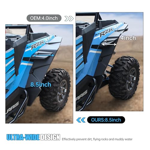 Image of RZR 1000 Wider Rear Fender Flares, UTV Rear Left & Right XXL Extended Mud Guards 8.5 Inches Extension Mud Flaps Compatible with Polaris RZR XP 1000 4 1000 2014-2023 Accessories