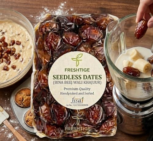 Image of Freshtige Premium Dates| Pin Khajur Arabian Datess, Datees Dry Fruit| Vaccume Packed (1 kg Seedless Dates (Bina Beej Wali Khajoor) (1kg))