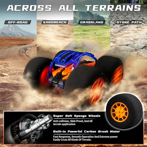 Image of Indoor RC Car Stunt Remote Control Car Toys with Soft Wheels RC Cars for Kids Indoor Outdoor with LED headlight & Crazy Stunts 360 Flips Double Sided Vehicle 2.4GHz Remote Control for Boys Girls Gift