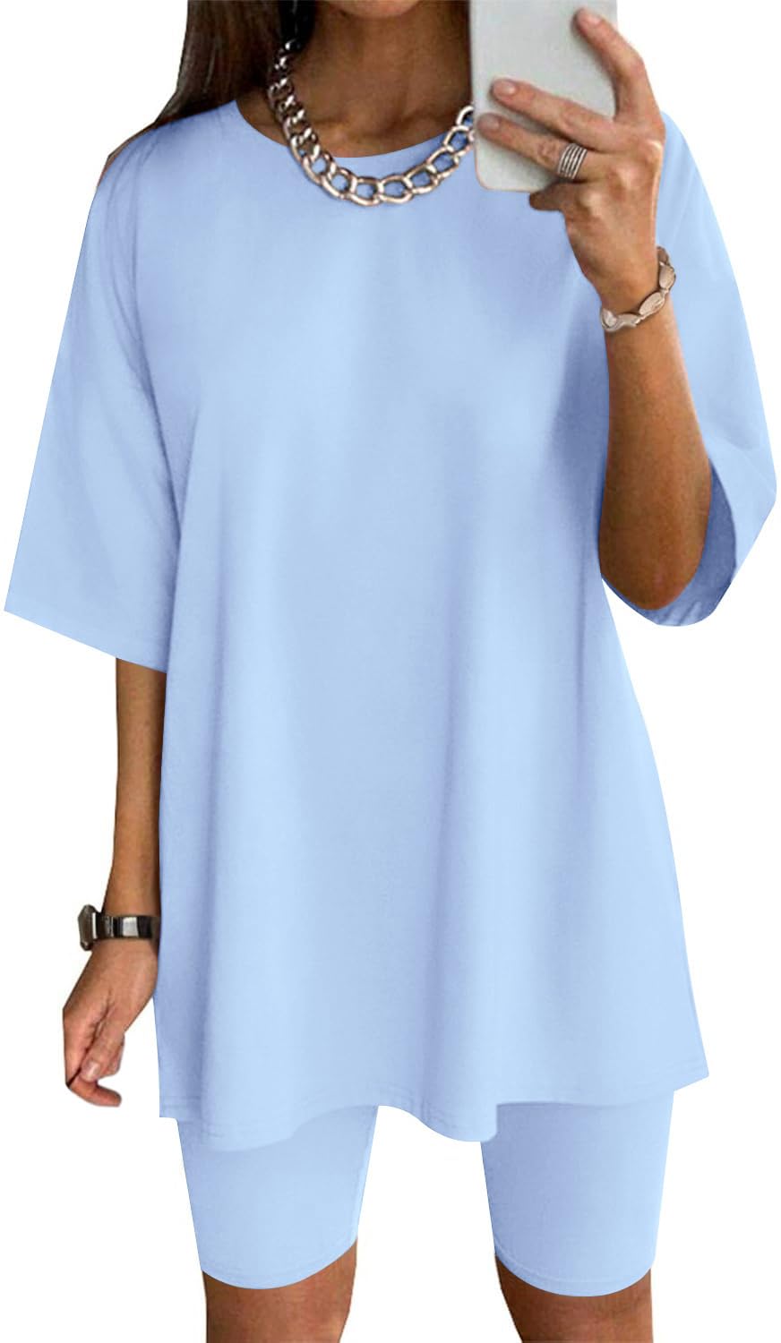 Ekouaer Women Cotton Lounge Sets Summer Outfits T-Shirt Top and Biker Short Set 2 Piece Matching Tracksuit S-XXL