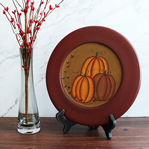 Cvhomedeco. Primitive Antique Pumpkin Painted Wood Decorative Plate Halloween Display Wooden Plate Home Décor Art, 9-3/4 Inch #TOP2
