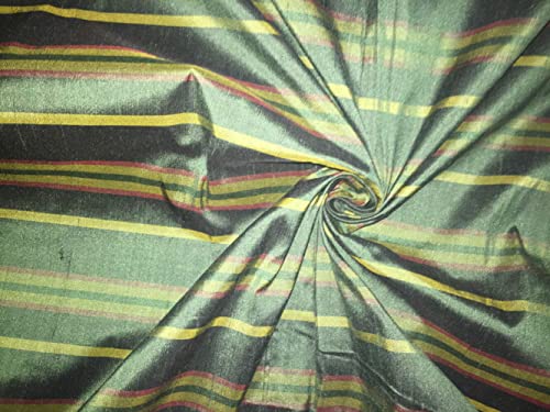 Soie Dupion pure rayures vertes de 137 cm pour créations haute couture