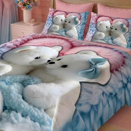 Image of 7D Fairy Tale Cuddles Collection Double Bedsheet 90x100 inch with 2 Pillow Covers | Good Stitching, Soft Fabric & Vibrant 7D Digital Print for Kids & Couples (Blue)