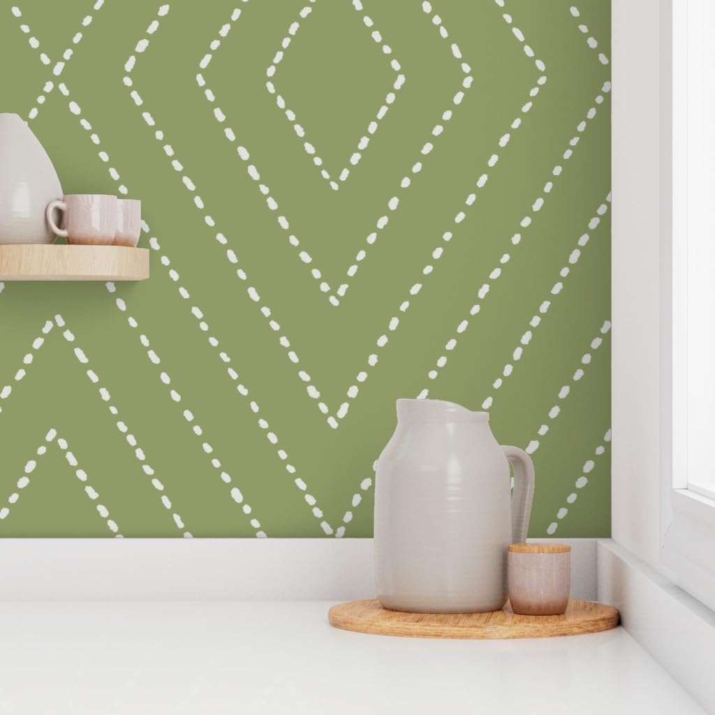 Removable Wallpaper 3ft x 2ft - Olive Green Diamond Simple Minimal Modern Farmhouse Geometric Custom Pre-Pasted Wallpaper by Spoonflower