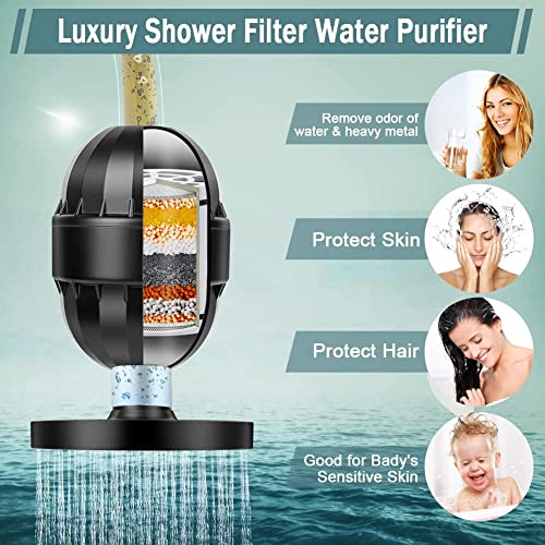 Taiker Filtered Shower Head, High Pressure Rainfall Shower Head/Handheld Shower Filter Combo, Luxury Modern Chrome Plated With 60'' Hose Anti-Leak With Holder (Black) #TOP2