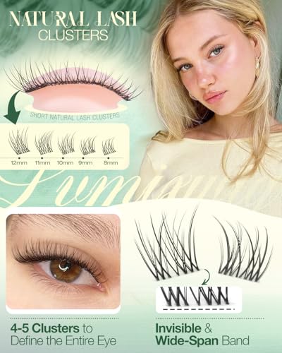 Natürliche Wimpern Extensions Kit 8-12MM Kurze Lash Extension Set Wispy Lash Cluster Set Unsichtbares Band Künstliche Wimpern C Curly Wimpern Cluster DIY Cluster Lashes by Lvmixwig