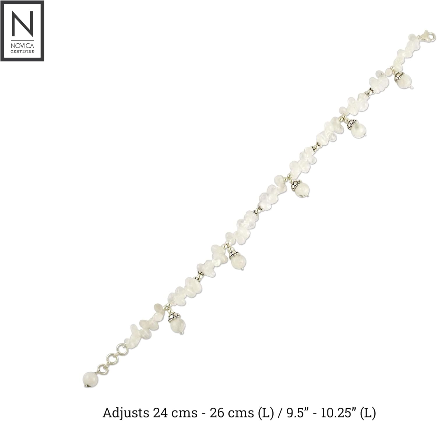 NOVICA Artisan Handmade Rainbow Moonstone Anklet .925 Sterling Silver Clear Beaded India 'Mystic Stone'