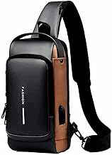 NISHIV Sling Bag - Business Men's Chest Crossbody Bag with USB Charging Port, Waterproof Small Backpack for Outdoor, Work, Hiking, Running, Sport, Travel, Cycling (Black and Brown)
