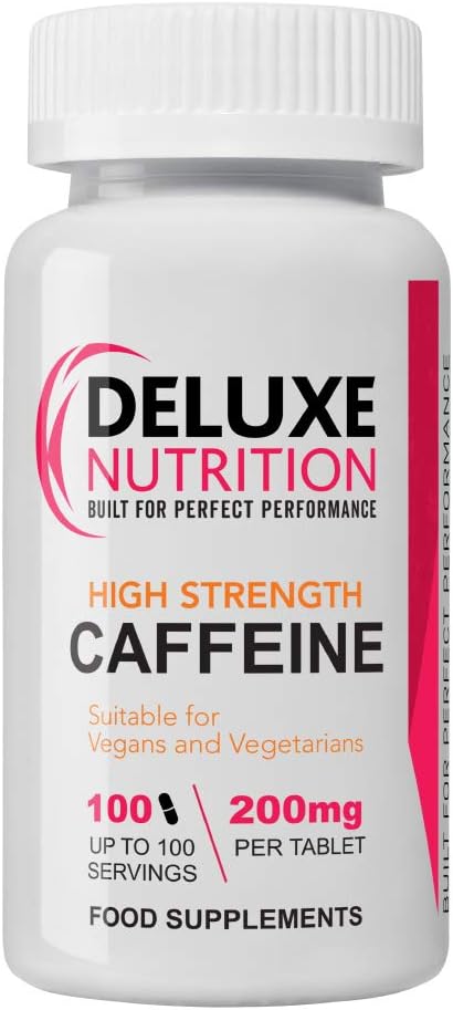 Deluxe Nutrition 200mg Caffeine Tablets - Pack of 100 - Suitable for Vegetarians and Vegans