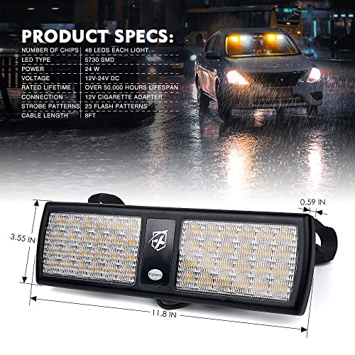 Xprite White/Amber 2-in-1 Visor Strobe Lights Interior Windshield Emergency Warning Lights for Police Firefighter Construction Vehicles Trucks by Xprite - Image 7