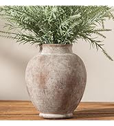 Ceramic Flower Vases Home Decor, 7.4 Inch Rustic Farmhouse Decorative Vase Pottery Pampas Grass V...