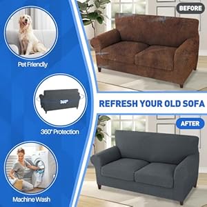 MAXIJIN 3 Piece Jacquard Couch Covers for 2 Cushion Couch Stretch Non Slip Love Seat Couch Cover for Dogs Pet Friendly Elastic Furniture Protector Loveseat Slipcovers Loveseat Dark Gray