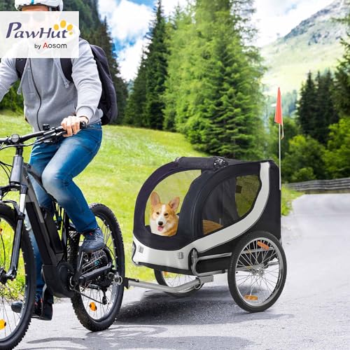 Pawhut Hundeanhänger Fahrradanhänger Hundetransporter Hunde Fahrrad Anhänger Weiß+Schwarz 130 x 73 x 90 cm