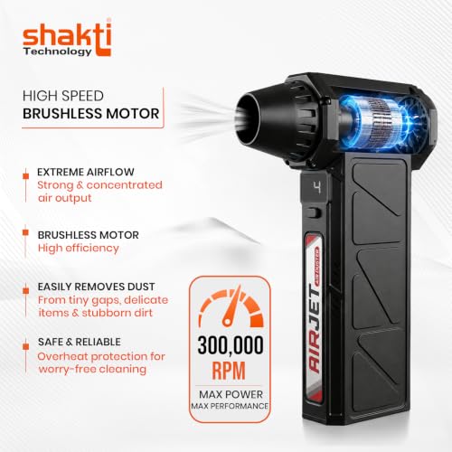 Image of Shakti Technology Airjet Handheld High-Speed Air Duster,300000 RPM Cordless Mini Air Blower &, Portable Rechargeable Blower for Home, Car, PC and Keyboard Cleaning