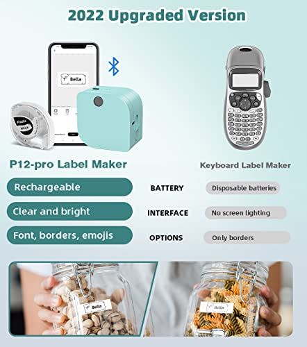 Label-Maker-Phomemo-P12-PRO-Small-Label-Printer-Handheld-Portable-Bluetooth-Label-Maker-Machine-with-Tape-Mini-Printer-for-Small-Business-Home-Office-Compatible-iOS-Android-USB-Rechargeable-Green