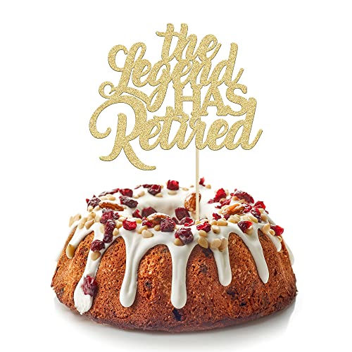 1Pcs The Legend Has Retired Cake Topper Gold Glitter Happy Retirement Cake Decorations For Goodbye Tension Hello Pension Happy Retirement Farewell Party Decoration Supplies #TOP10