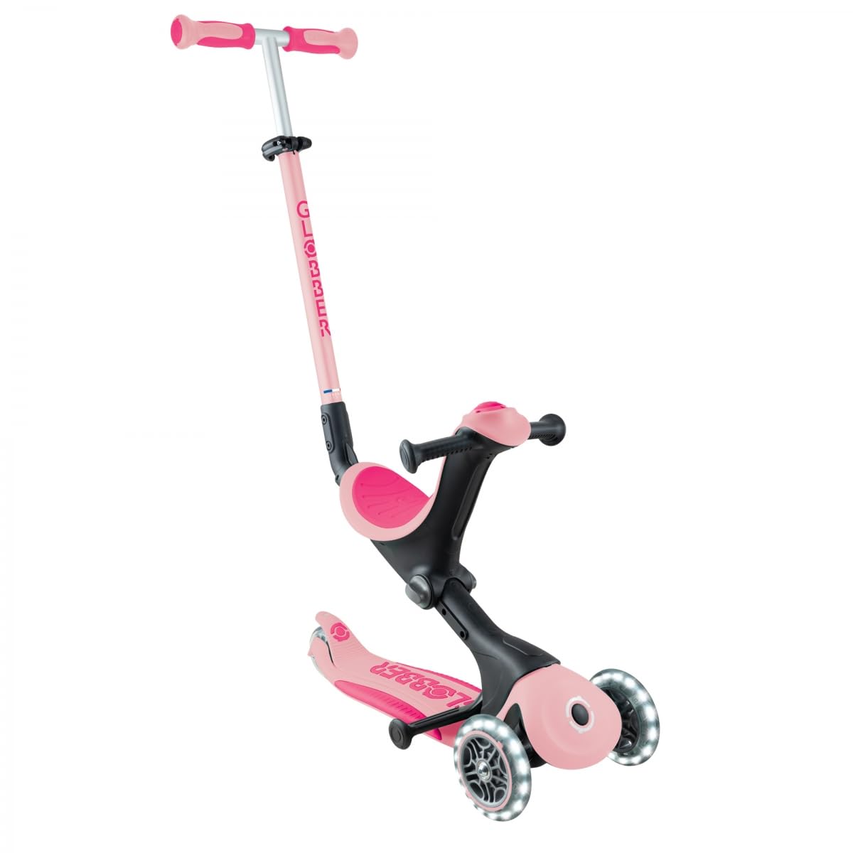 Globber - GO UP Deluxe Lights - Trottinette évolutive 3 Roues avec siège, pour Les Enfants de 15 Mois à 6 Ans, Rose
