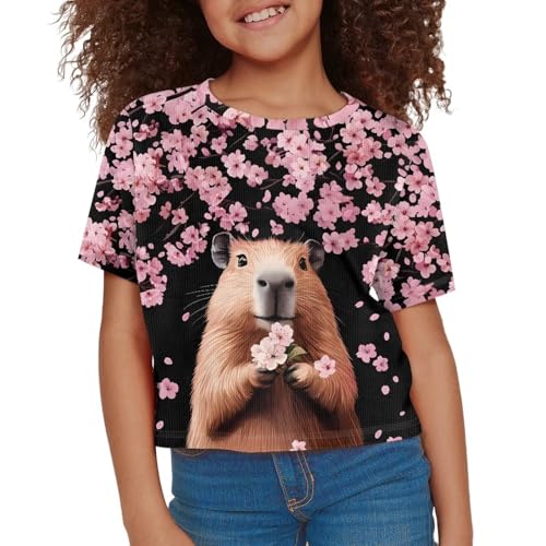 Image of Girls Fashion Crewneck Tee Shirts Casual Short Sleeve Crop Top Summer Outfits 5-14 Year