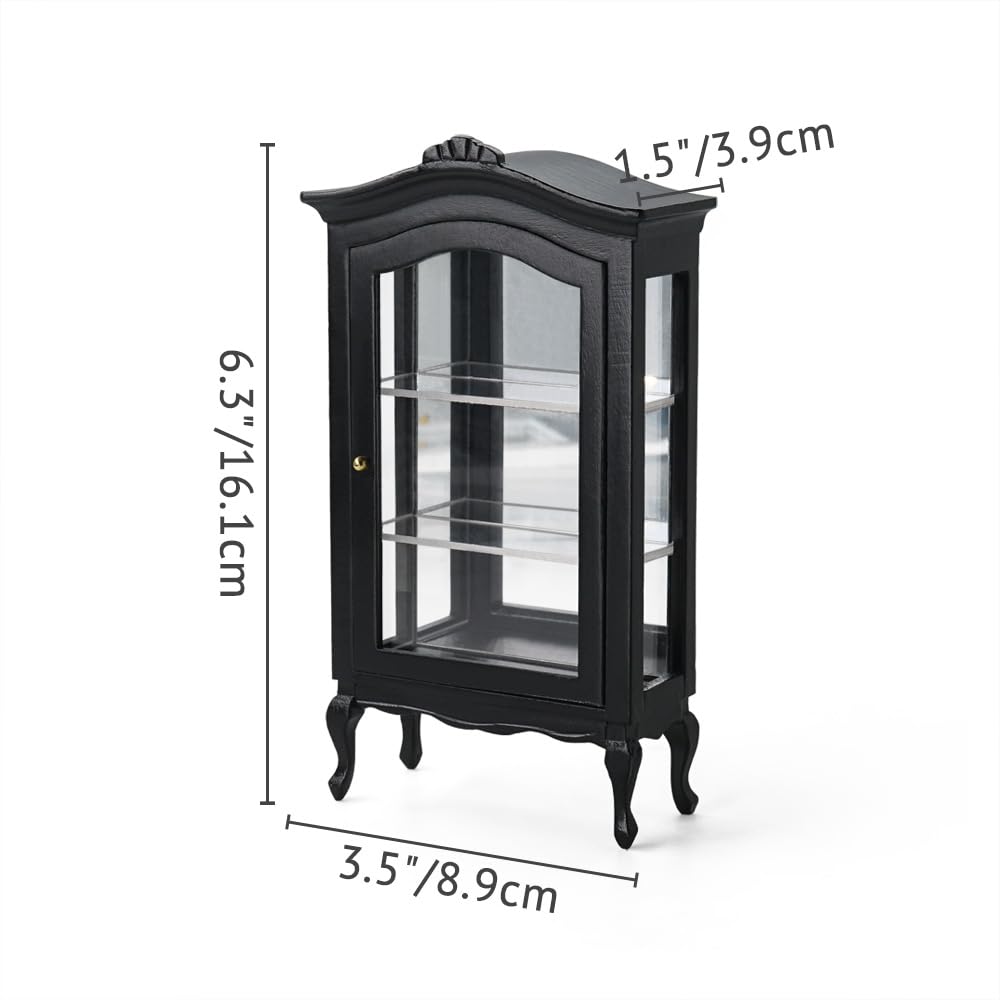 Odoria Dollhouse Curio Armoire miniature à l'échelle 1/12 pour salon victorien – Mini étagère de rangement vintage avec miroir – Petit meuble en bois blanc antique