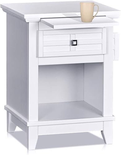 Miniatura 3 de MUSEHOMEINC Mesita de noche de estilo clásico con cajón y bandeja extraíblemesa auxiliar para dormitorio, armario abierto, muebles del hogar, color