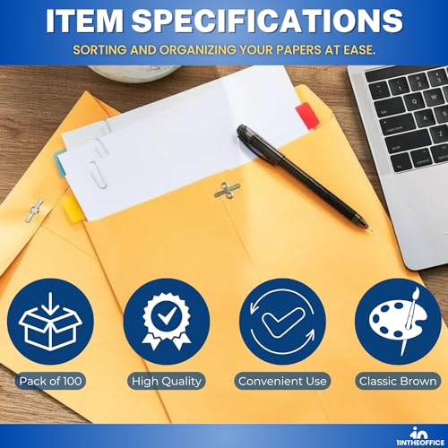 1InTheOffice Envelopes com fecho 9x12, envelope manila, envelopes selados com gomas, #90, pacote com