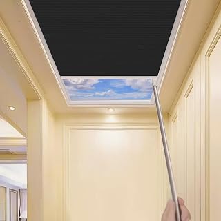 TIPIACE Manual Skylight Roof Window Cellular Honeycomb Full Blackout Fabric Curtain Blinds for Skylight (Black 93021N)