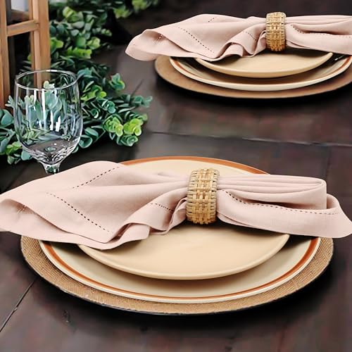 Set of 4 Linen Bidding Cloth Napkins 18x18 - Reusable Washable Fabric Dinner Napkins with Mitered Corners, Flax Cotton Blend, Long-Lasting Durability, Perfect for Everyday Use. (Peach, Pack of 4)