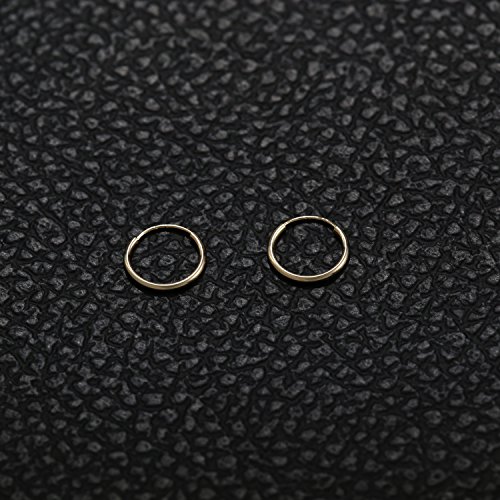 14K Yellow Gold Endless Hoop Earrings Tiny Round Flexible Thin Small Little Continuous Real Pure Gold Hoops (10Mm) #TOP5