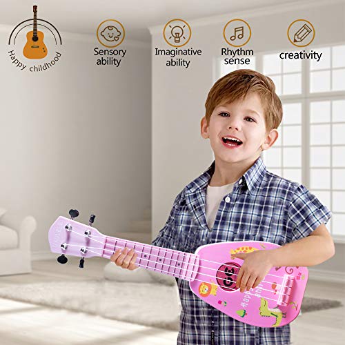 Yolopark 17" Kids Toy Guitar For Girls Boys, Mini Toddler Ukulele Guitar With 4 Strings Keep Tones Can Play For 3, 4, 5, 6, 7 Year Old Kids Musical Instruments Educational Toys For Beginner (Pink) #TOP6