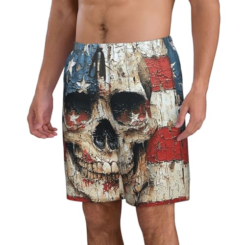 Men's Swim Trunks Quick Dry Beach Board Shorts Bathing Suits - American Flag Skull Retro Art2