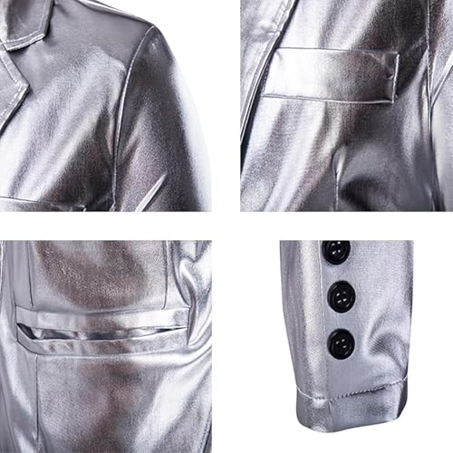 Men's Slim Fit Shiny Metallic Blazer Jacket Two Button Suit Jacket Party Prom Night Club Blazers Disco Sport Coat3