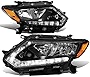 DNA Motoring HL-OH-NROG14-BK-AM Black Amber Headlights With LED DRL Strip Replacement Compatible with 14-16 Nissan Rogue