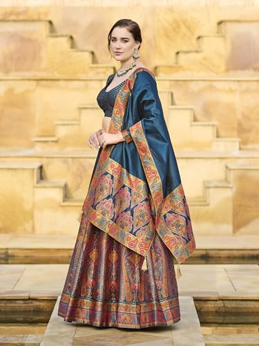 Image of PURVAJA Women's Jacquard Semi-Stitched Lehenga choli