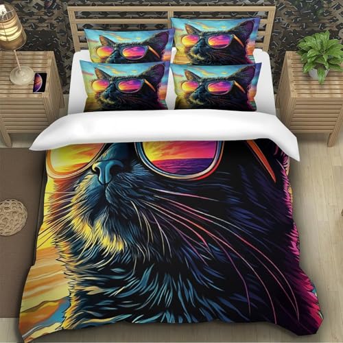 Housse de Couette 220x240cm Chat Cool Imprimé Pop avec 2 Taies - 5