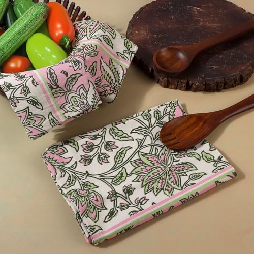Image of FINGERCRAFT Kitchen Cloth 100% Soft High GSM Cotton Fabric Kitchen Towel, 20 x 30 Inches Perfect Size for Kitchen Uses, Set of 6, Multipurpose Use as Dish Towel, Bar Towel (Pink Flower)