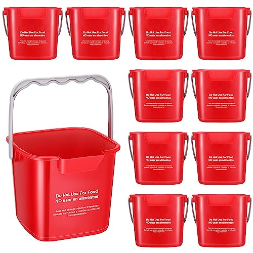 Image of Lallisa 12 Pcs 3 Quart Cleaning Bucket Small Sanitizing Square Bucket Detergent Pail for Home Office Commercial Restaurant Kitchen Bathroom School (Red)