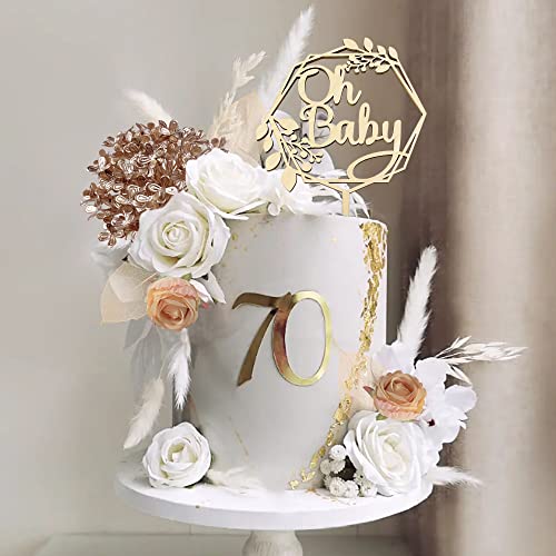 Boho Wood Oh Baby Cake Topper Artificial Rose Flowers Cake Topper Decorations Baby Shower Party Supplies For Baby Shower Wedding Birthday Newborn Gender Reveal Cake Decorations #TOP2