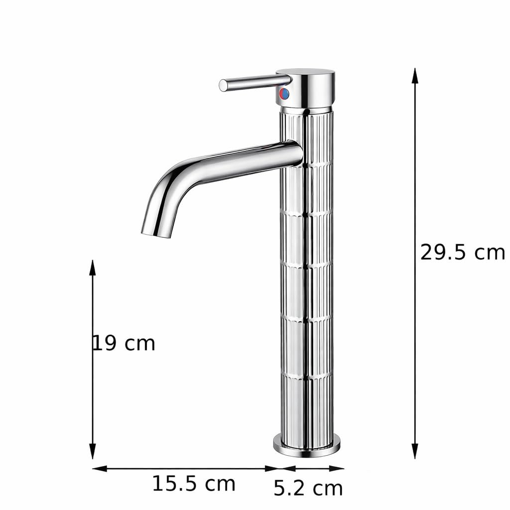 Grifo de lavabo alto monomando con cuerpo de latón, mezclador para lavabo sobre encimera, acabado cromado, cartucho cerámico duradero (Cromado, Alto) — view 5