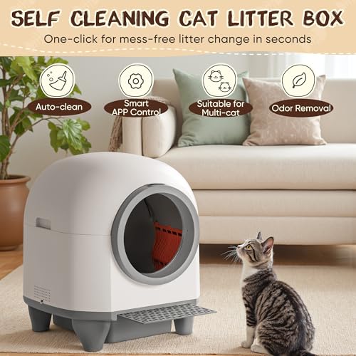 GUNJI Automatic Self-Cleaning Litter Box, 90L Large Capacity for Multiple Cats - APP Controlled with Safety Protection, Included Litter Mat & 1 Roll Garbage Bags (Gray) - Image 4
