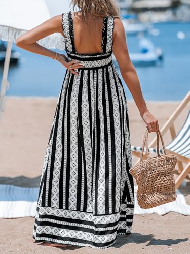Image of CUPSHE Women Spaghetti Straps Boho Maxi Dress Summer Sleeveless Smocked Floral Beach Long Dress Flowy Cruise Vacation Outfits